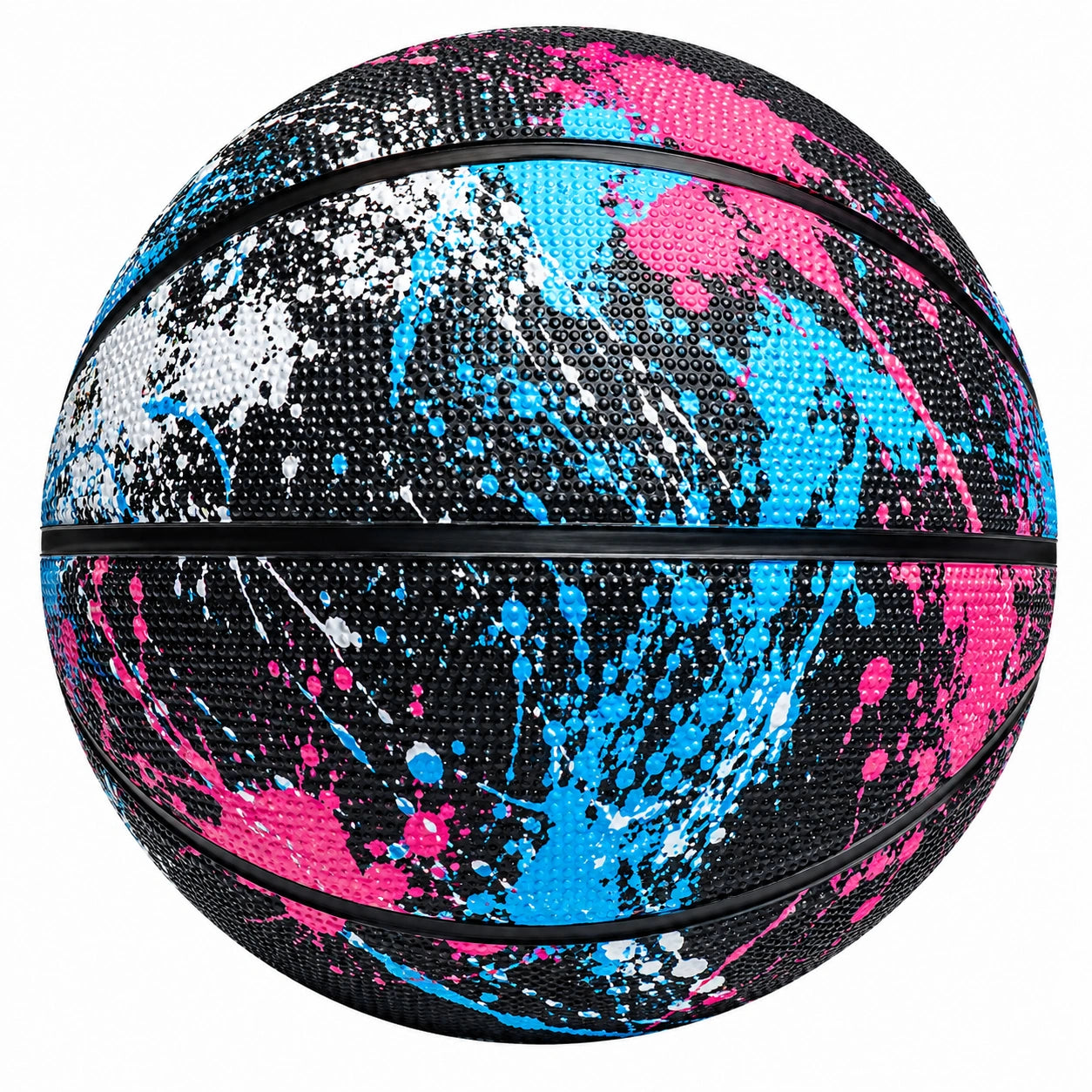 Ballon de basket extérieur coloré noir, bleu, rose et blanc