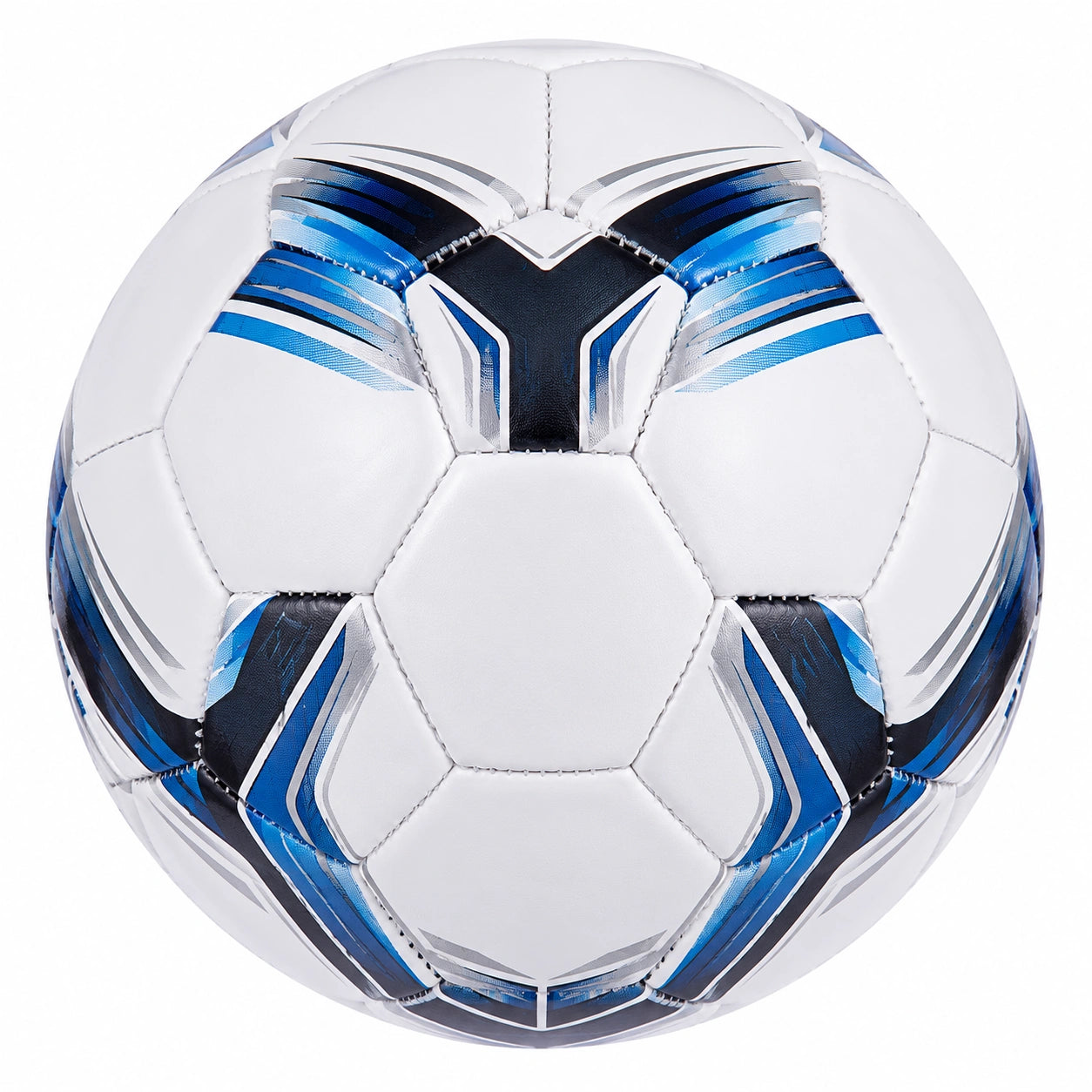 Ballon de football taille 5 blanc et bleu avec design aérodynamique