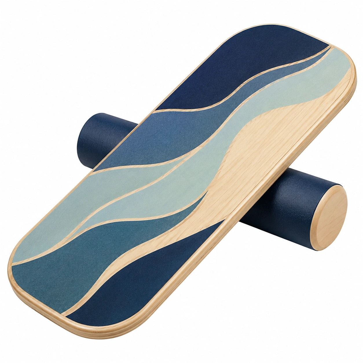 Planche d'équilibre avec motif vagues - Surface antidérapante - Bleu et Bois
